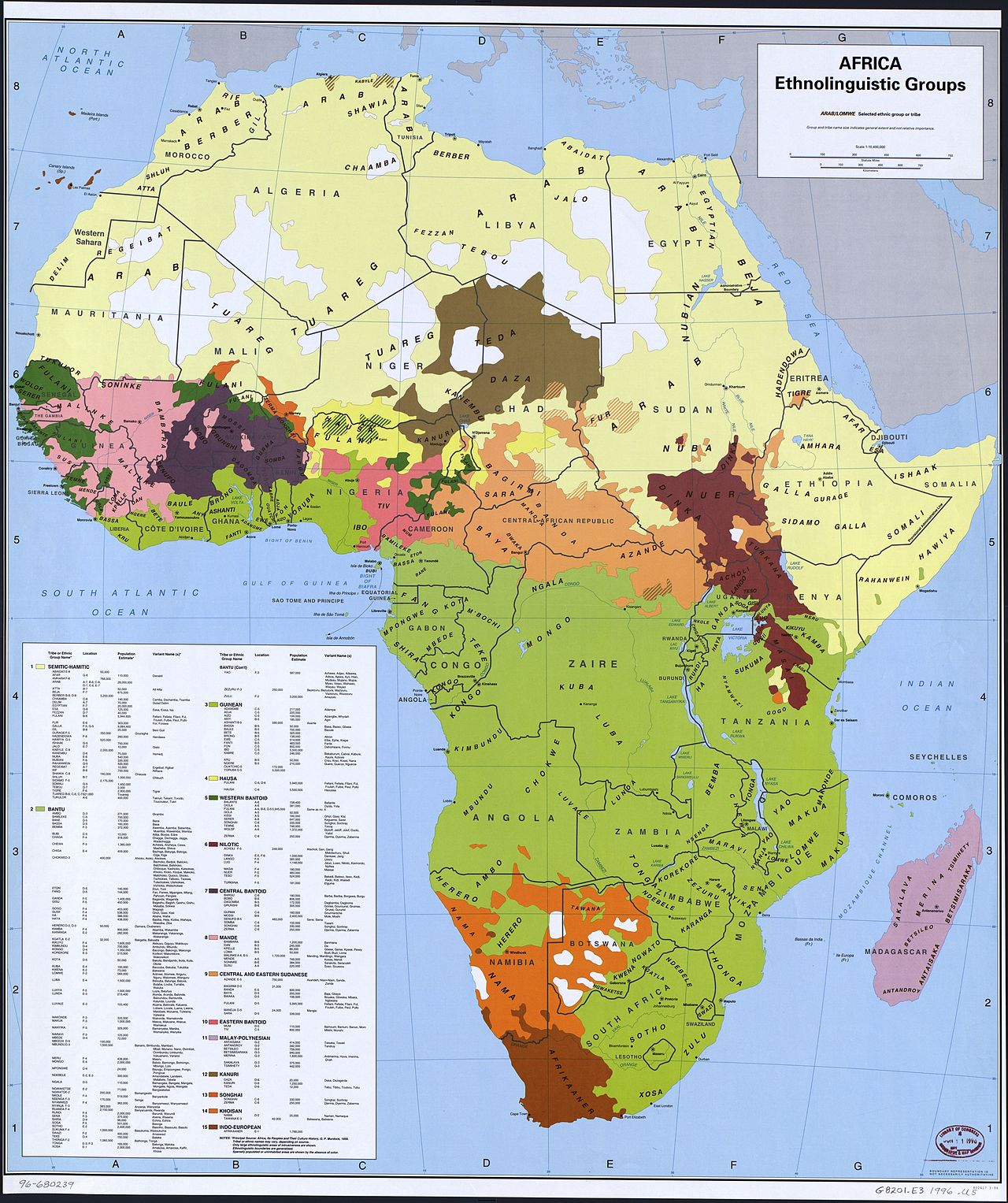Map of Africa with different ethnocultural groups highlighted