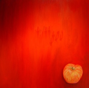 Red oil painting of an apple