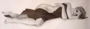 Reclining nude in black and white pencil