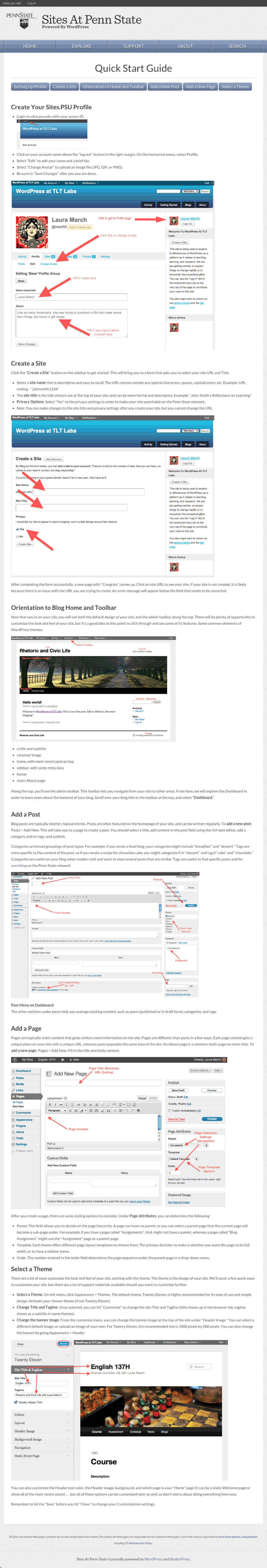 Screenshot of quick start webpage
