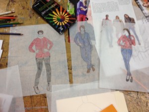 Many sketching of fashion templates