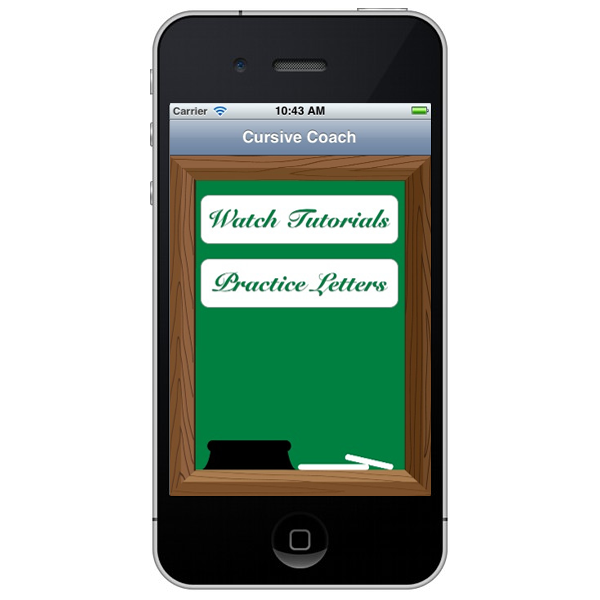 Main menu on iOS cursive app